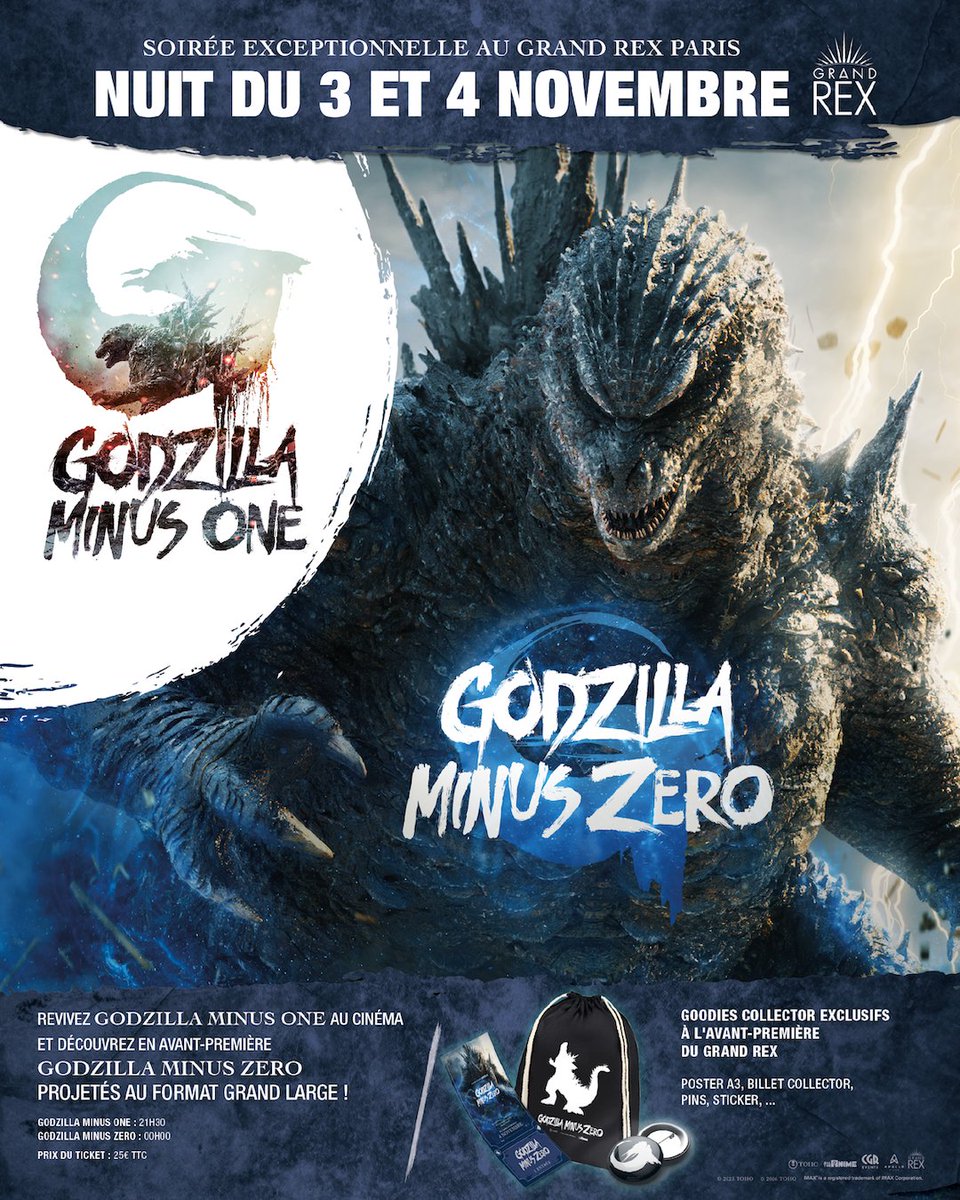 alltheanime_fr's tweet photo. 🦖 Prêts pour une nuit Godzilla ?
Le 3 Novembre, retrouvez Godzilla Minus One, suivi de Godzilla Minus Zero en projection exceptionnelle au Grand Rex au format Grand Large !

🎁  Des goodies exclusifs seront offerts à tous les spectateurs.

🎟️  https://t.co/tFen4n7pdT https://t.co/wQfAeAB6tH