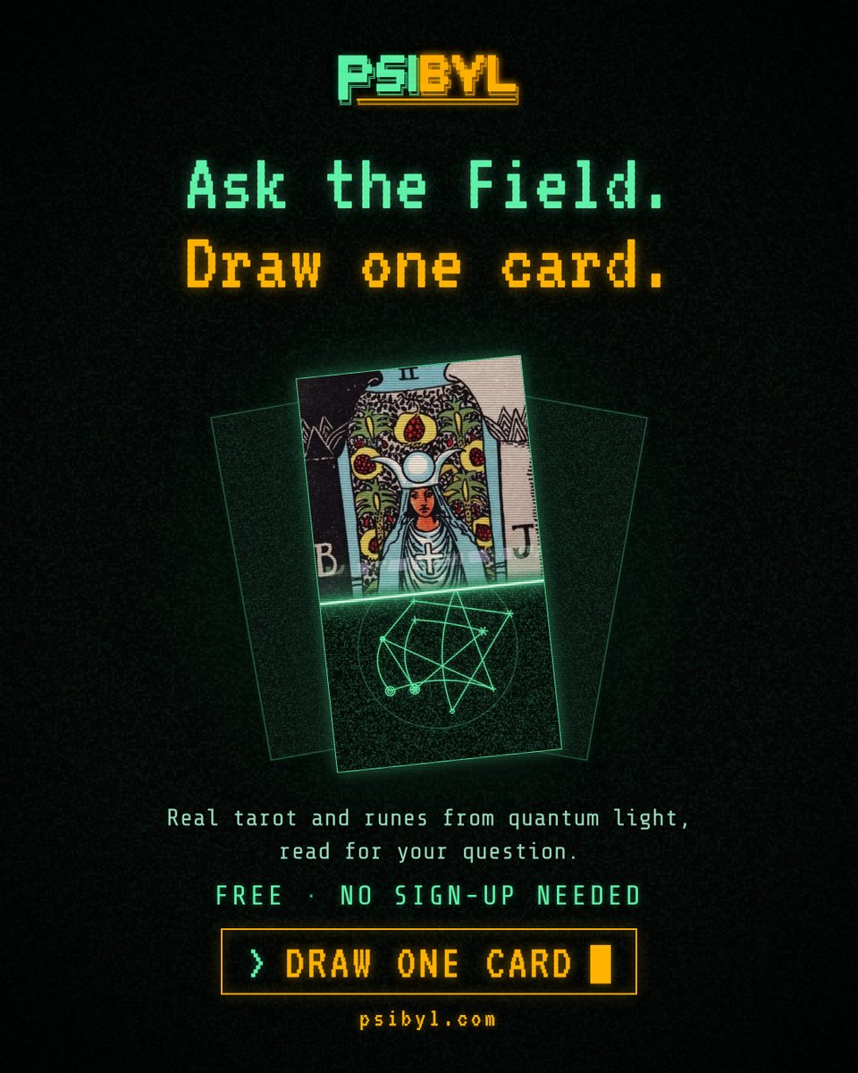 psibyl_app's tweet photo. Every #tarot or #runes app we tried shuffles with a math formula. It's all pretty much decided before you ask.

We locked in and built one that draws from light instead. Quantum hardware. Photons, fresh every time.

It's called Psibyl. Beta's free. https://t.co/nPMa7Sd7NY