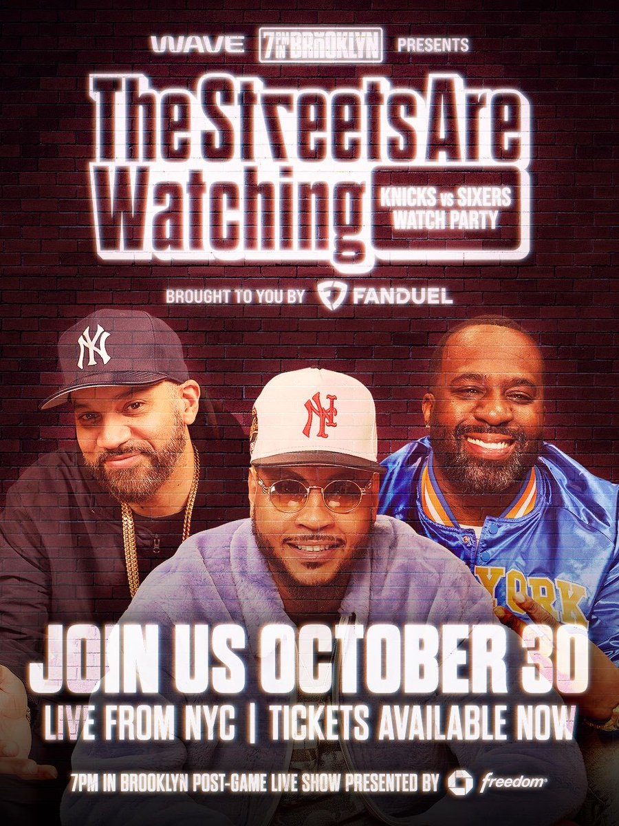 7PMinBrooklyn's tweet photo. NYC LINK WITH MELO FOR KNICKS-SIXERS 😎

Pull up Oct. 30 to catch the NBA Cup matchup with us 🔥 Grab those early bird tickets NOW before they're gone!

🔗: https://t.co/9JQ2NisrZf https://t.co/zrF4LOPGPZ