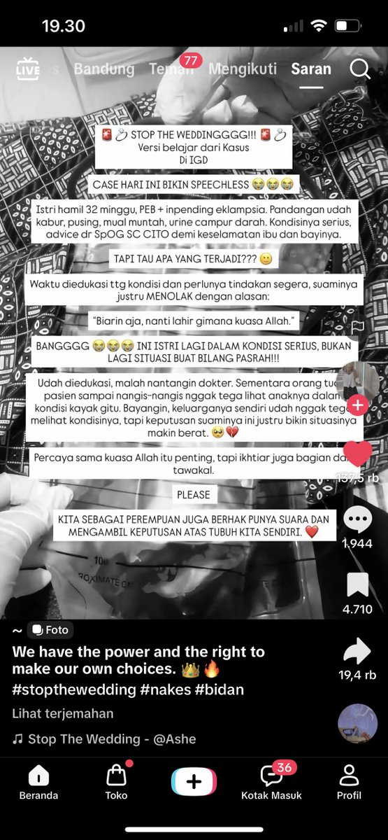 everynay6's tweet photo. Menikahnya gak takut. Tp takut ketemu modelan suami kaya begini.

Terlepas ini cerita di tiktok bener apa ngga, tp yg begini nyata adanya. Temenku bidan, dan dia bilang yg paling bikin trauma ada satu kasus anak dan ibu meninggal gr2 suami gk mau mrk dirujuk ke RS besar. Sampe skrng katanya masih keinget detailnya gmn dia ngeluarin bayi yg udh lemes, gak lama dari situ ibunya jg meninggal.