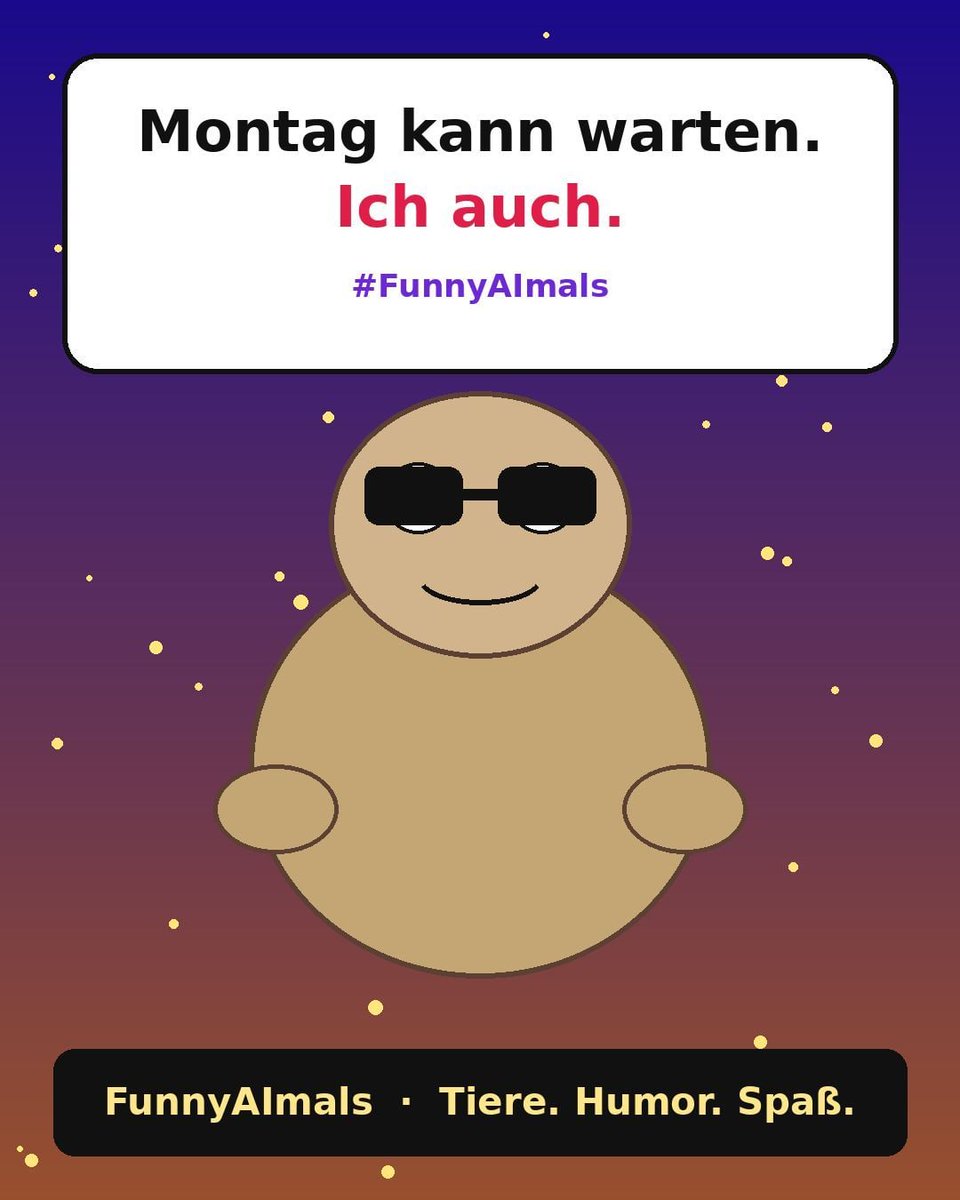 Cod3Artstudio's tweet photo. Montag kann warten. 🦥
Der Wecker verliert. 🦥

Welches Faultier warst du heute – ehrlich?
1️⃣ «Montag kann warten»
2️⃣ «Der Wecker verliert»

Nur Zahl antworten. Energie sparen. 😴

#FunnyAImals #TierMeme #AIMeme #Faultier https://t.co/6CcsOdZrOi