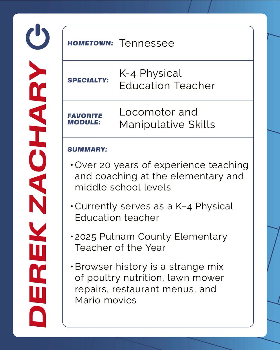 OPENPhysEd's tweet photo. ⚡ It’s #MeetUsMonday!
Meet Derek Zachary, one of the amazing educators on the OPEN National Training Team! 🙌

Take a look to learn more about Derek and what he brings to the OPEN community.
#PhysEd #teachershelpingteachers https://t.co/pxESXFr1yZ