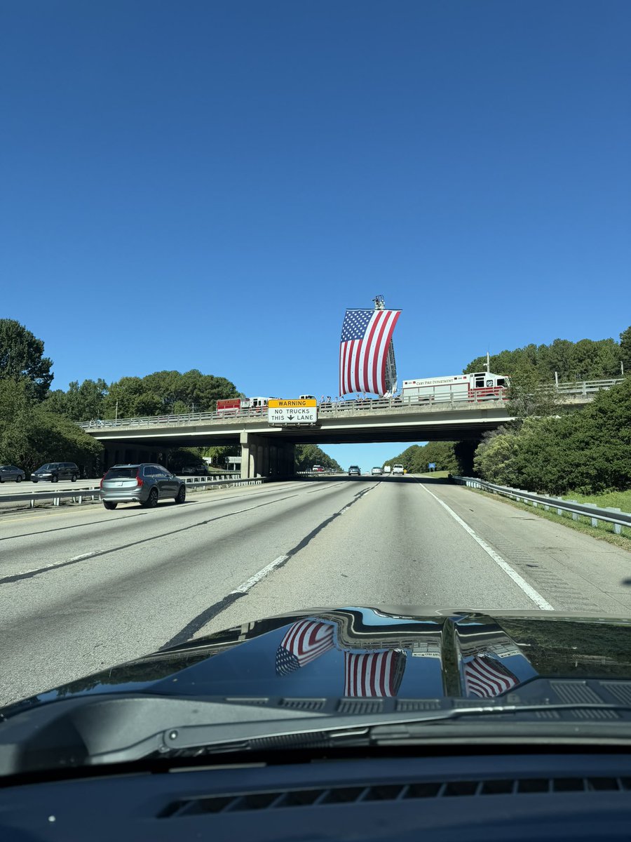 RepMarkWalker's tweet photo. America is the best. On I-40, it’s moving to see at every overpass, from Raleigh to Burlington, fire and rescue personnel standing at attention to honor the life of one of their fallen, Durham firefighter Andrew Brokes. Andrew, only 24, died in the line of duty saving others. Prayers and God‘s comfort to the Brokes family.
