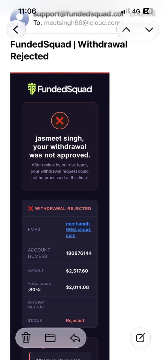 meet6600's tweet photo. Guys, anyone can help me out with funded squad rejected my payout of $2500 after split i will get approx 2000$ and that's alot money for traders like me can anyone able to help me here out from this I didn't done any copy trading @PropFirmsScams @theproptruth https://t.co/EeKGN9T9tm