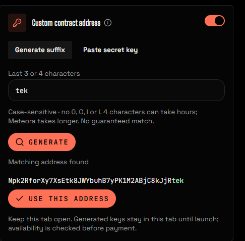 Studiopad_'s tweet photo. Added a 3–4 character contract suffix generator for both https://t.co/TAkgzr9TB9 and Meteora launches.

Choose how you want the CA to end — for example:

7xQm...PUMP
B4nK...SOL
9KfT...MOON

Studio keeps generating keypairs until it finds a matching Solana address, then you continue the launch with that contract address guaranteed.