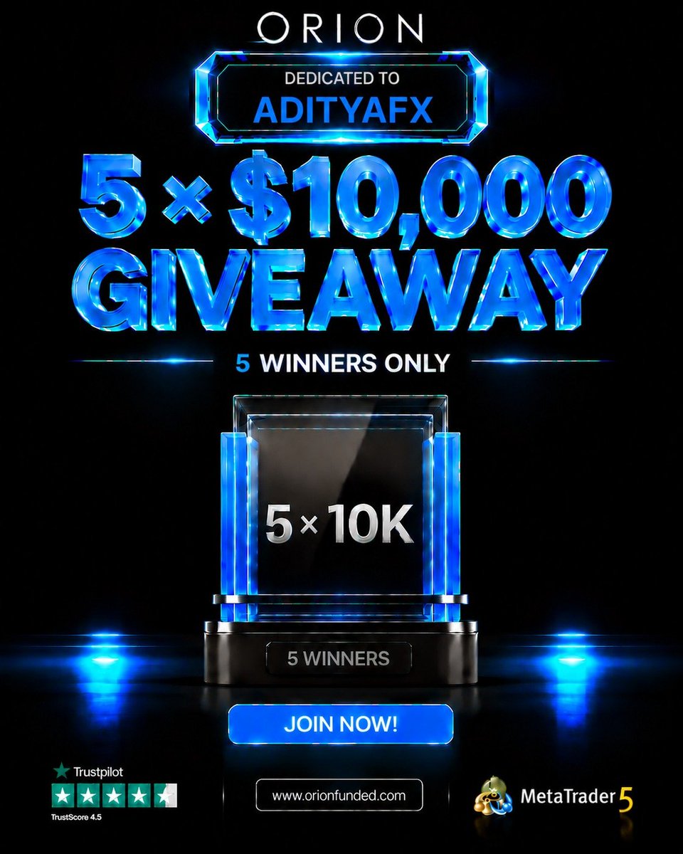 Adityafxtrader's tweet photo. 🚨 GIVEAWAY ALERT! 🚀🔥

Partnering with @orionfundedcom to give away 5 × $10K accounts ($50K total)! 💰

🎯 HOW TO JOIN:

✅ Follow @OrionAffiliates &amp; @orionfundedcom &amp; @AdityafxTrader
❤️ Like &amp; 🔁 Repost this post
💬 Comment “ORION” + attach proof of participation 

Good Luck! https://t.co/P53daR6ShN
