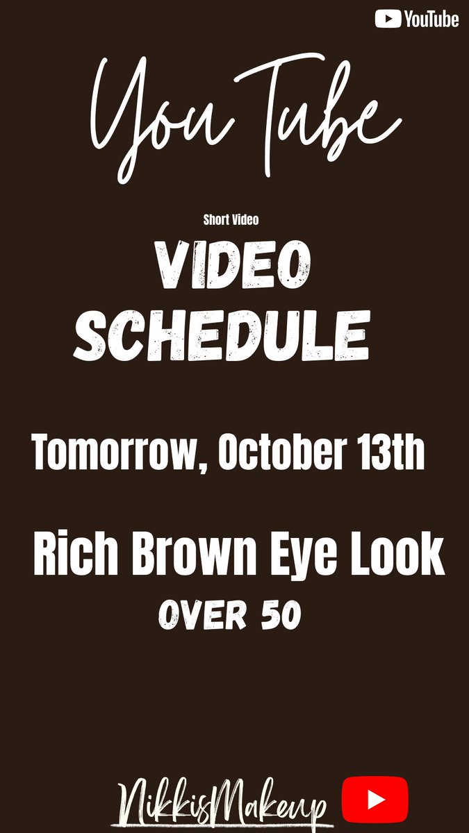 MakeupNikki's tweet photo. Rich, warm, and sophisticated!
Tomorrow's YouTube Short
features my Rich Brown Eye Look,celebrating timeless brown
eyeshadow and beautiful makeup over 50.
Coming October 13th!
Do you love a classic brown eye look?
#NikkisMakeup #Over50
#MakeupOver https://t.co/hROKQi3Egz