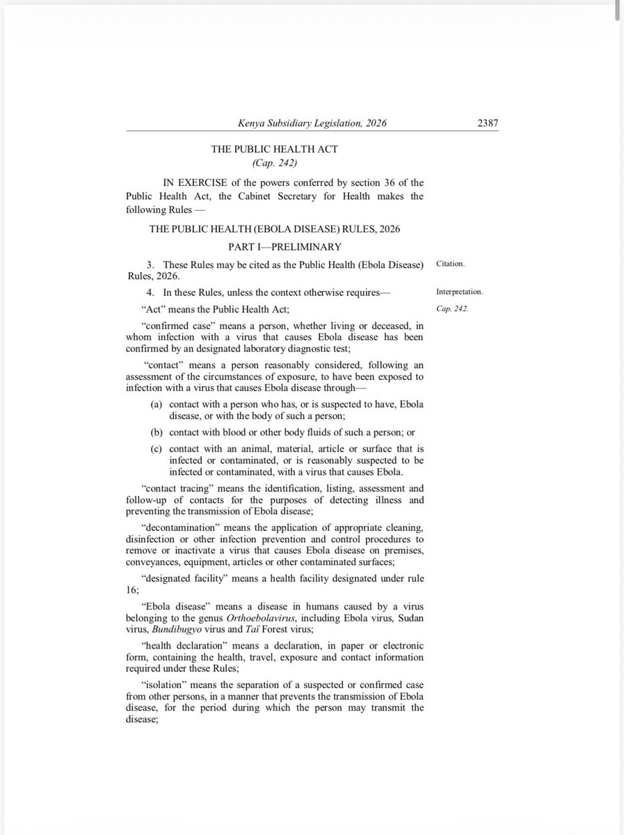 MOH_Kenya's tweet photo. PUBLIC HEALTH (EBOLA DISEASE) RULES, 2026 https://t.co/HGwq4inMHx