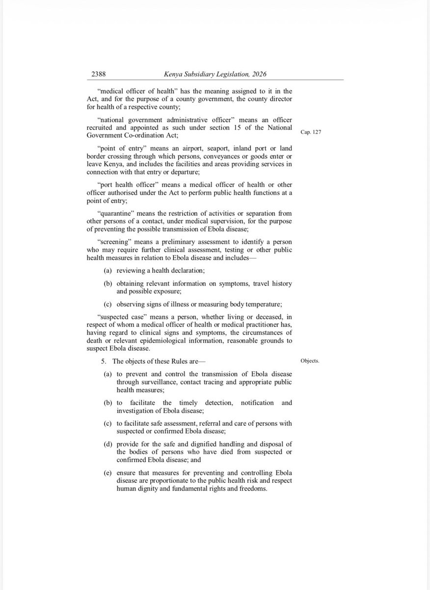 MOH_Kenya's tweet photo. PUBLIC HEALTH (EBOLA DISEASE) RULES, 2026 https://t.co/HGwq4inMHx
