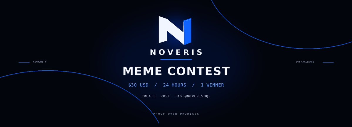 NoverisHQ's tweet photo. 🚨 NOVERIS MEME CONTEST — FINAL HOURS! 🔵

Only a few hours left until submissions close and we pick a winner! 🏆

We’ve seen some entries with serious winning potential 👀🔥 But there’s still time to make something happen!

💰 $30 PRIZE — ONE WINNER
Lock in your entries before time runs out!

🚀 REMINDER: $NOVERIS LAUNCHES TOMORROW at 15:00 UTC on Robinhood Chain via @ponsdotfamily.

Two big moments. One community. 💙

NOVERIS…Proof Over Promises. ⛓️