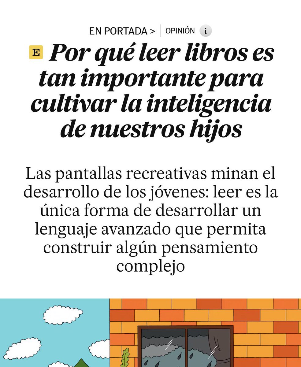 sanz_ismael's tweet photo. “La lectura es un simulador emocional”, dice la ciencia. Leer novelas ayuda a nuestros hijos a entender la traición, la alegría o el dolor desde dentro. Por eso los lectores son más empáticos, creativos y humanos. EL PAÍS https://t.co/V5PWggMkAW https://t.co/4H9e8avMbT