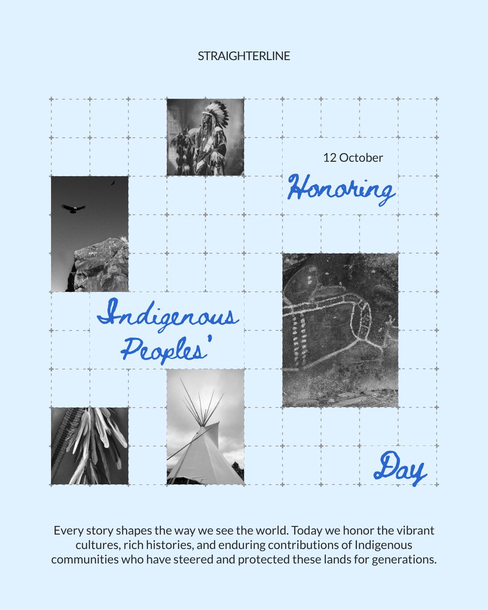 StraighterLine's tweet photo. Today, we recognize Indigenous Peoples’ Day.

A day to honor the histories, cultures, communities, and contributions of Indigenous peoples, and to keep learning from their stories, knowledge, and traditions that have shaped this land for generations.

#IndigenousPeoplesDay https://t.co/Sab7Z6PdoX