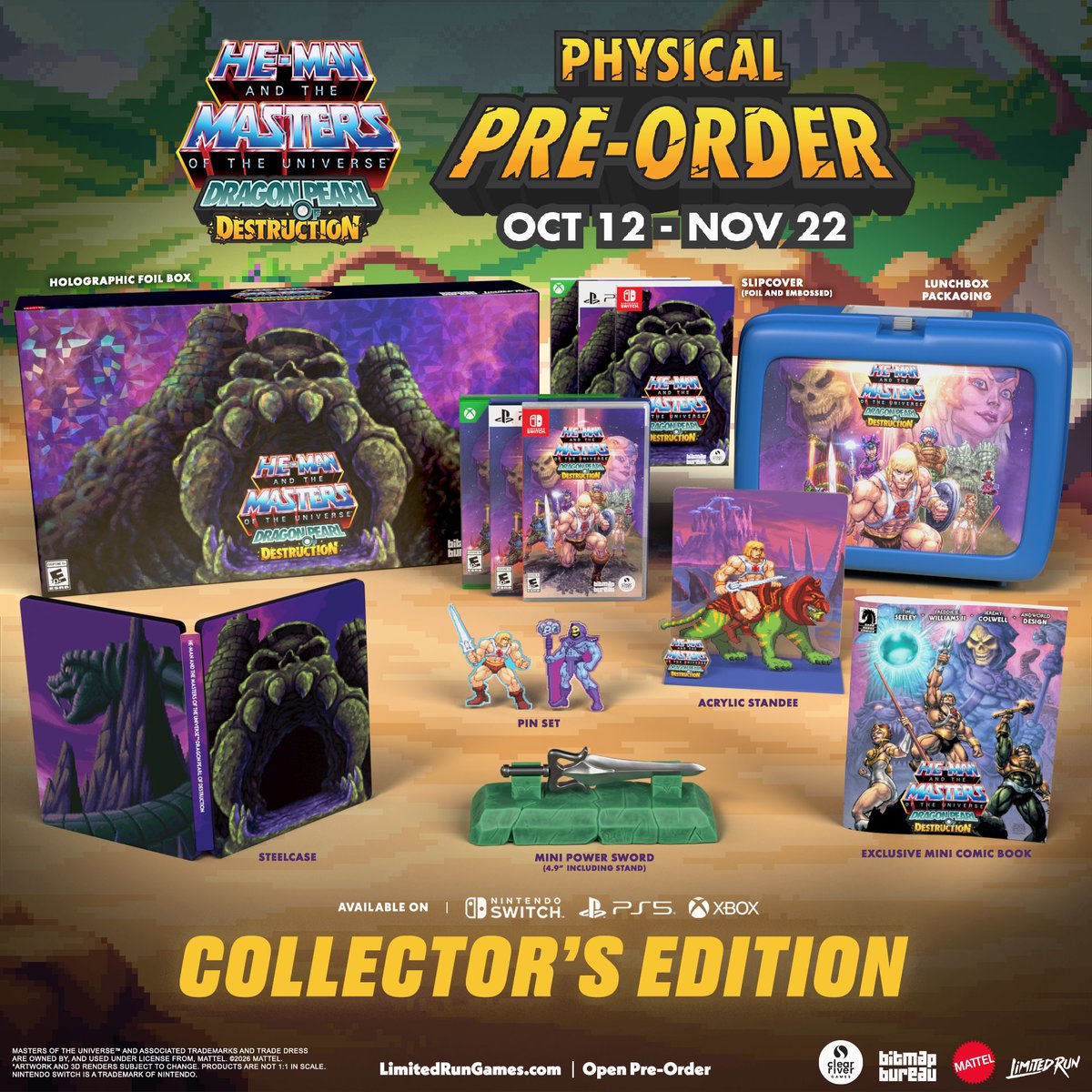 LimitedRunGames's tweet photo. YOU HAVE THE POWER!
He-Man & The Masters of the Universe: Dragon Pearl of Destruction is coming to physical form!
The Standard and Collector’s Editions are available to pre-order starting today, October 12, through November 22.
The first 2,300 pre-orders will receive a Masters of the Universe Origins He-Man action figure!
And yes... the Collector’s Edition includes a mini metal Power Sword replica. 👀
Ready to defend Eternia?
https://t.co/dBUhoCjrr3