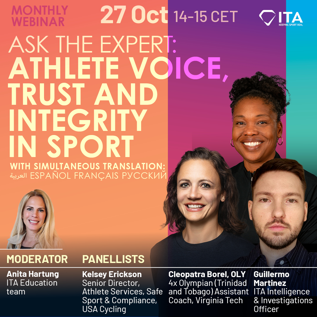 IntTestAgency's tweet photo. 📆Mark your calendars! 
Join us for our upcoming webinar, Ask the Expert: Athlete Voice, Trust and Integrity in Sport. 
 
🔗 Registration: https://t.co/kMb20ht8n9

#KeepingSportReal #sportintegrity #webinar https://t.co/lBkfLNSG2b