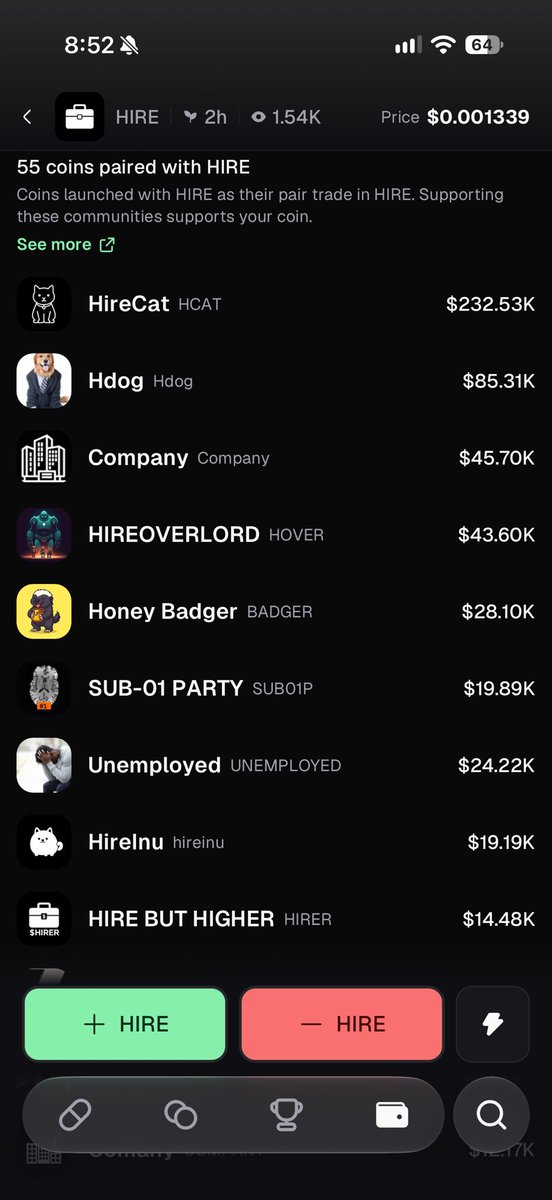 0xHold7's tweet photo. @UseHireAgents @brezscales this solves trench biggest challenge already several coins above 200-300k ramge all paired to $hire so benefits hire https://t.co/HW1b2rAqy7