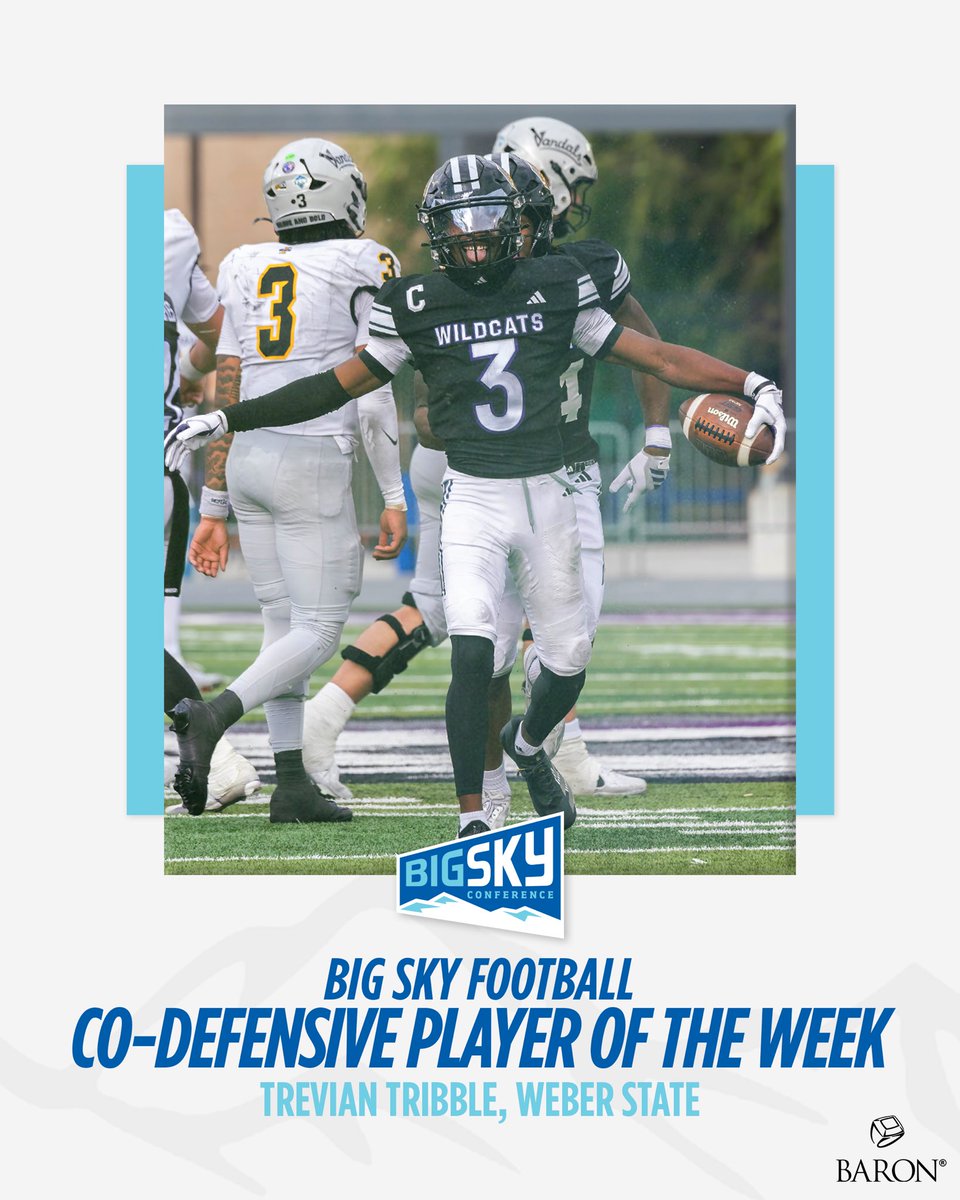 BigSkyConf's tweet photo. Trevian Tribble had 2 INTs and 5 tackles in the win over Idaho https://t.co/Q2SVjIwahn