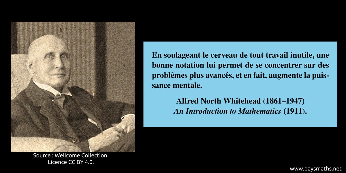 paysmaths's tweet photo. "En soulageant le cerveau de tout travail inutile, une bonne notation lui permet de se concentrer sur des problèmes plus avancés, et en fait, augmente la puissance mentale." – Alfred North Whitehead (1861–1947)
#citation #mathématiques #maths #math #notation https://t.co/Va16bZcctM