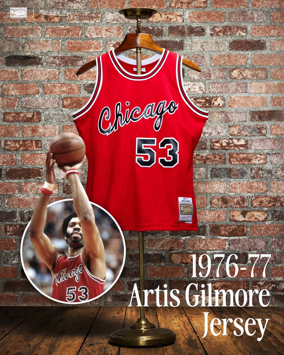 mitchell_ness's tweet photo. 50 years ago, the NBA merged with the ABA. The Spurs, Nuggets, Pacers &amp; Nets survived. 

Artis Gilmore entered a dispersal draft, and the Bulls picked him 1st.

Shop George “The Iceman” Gervin, David Thompson, Nate Archibald, Billy Knight &amp; Gilmore drops https://t.co/C5eRdP4rSu. https://t.co/XoCx2l5m3I