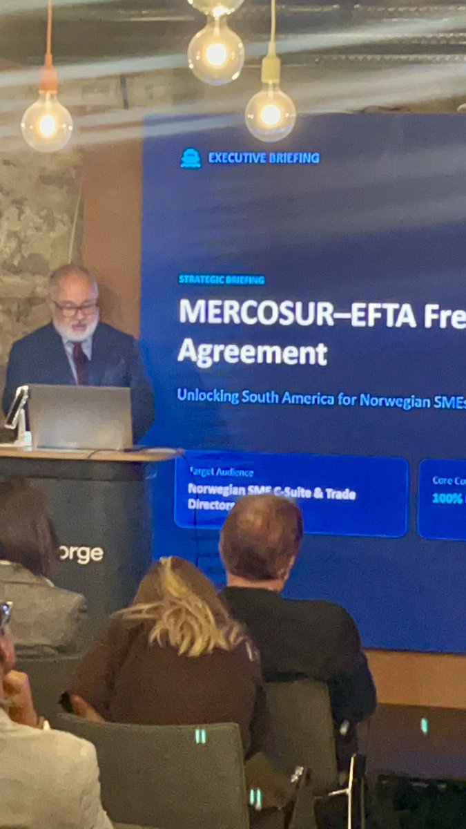 ARGinNORWAY's tweet photo. SMB Norge, the 🇳🇴Norwegian organization for small and medium‑sized enterprises, welcomed the Argentine Embassy 🇦🇷 to discuss the Mercosur–EFTA Agreement and the most suitable ways to make the best use of the new opportunities that will arise for investment and trade. https://t.co/df6ytYoWcx