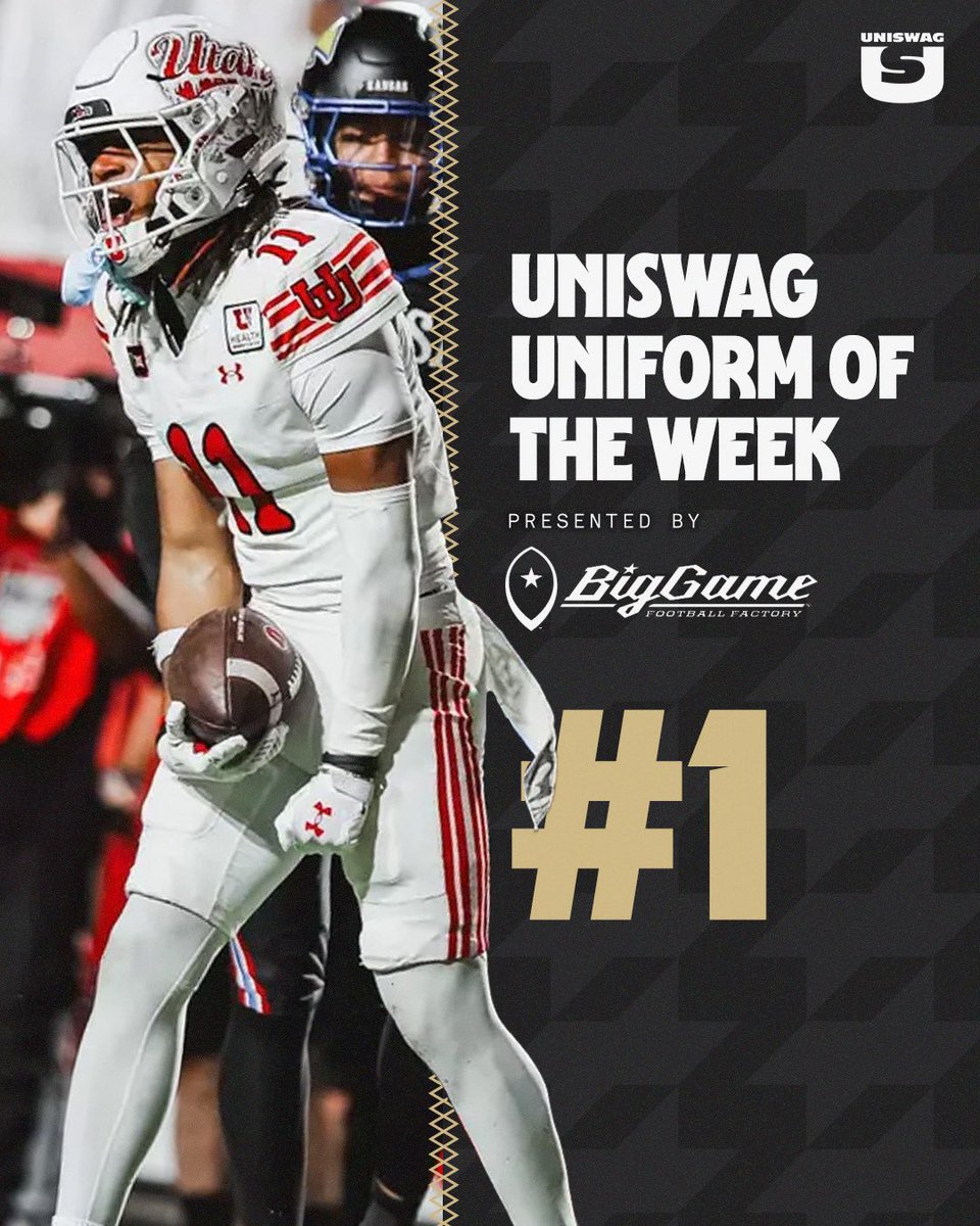 UNISWAG's tweet photo. UNISWAG Week 6 Uniform of the Week Countdown presented by @BigGameUSA 

#1 @Utah_Football 

#uniswag https://t.co/ANX53952hC