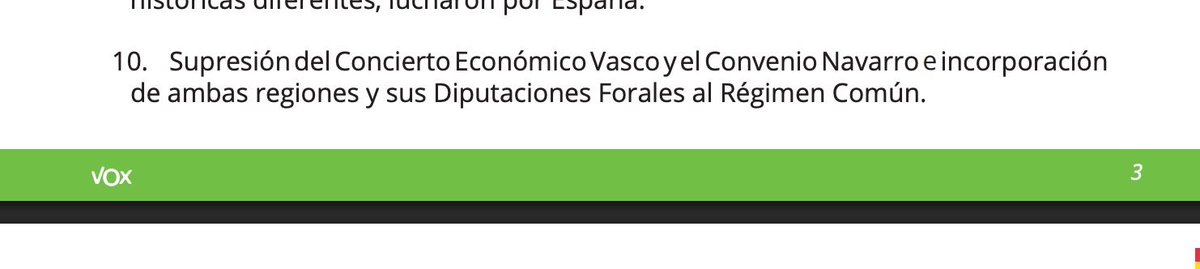 General_RE_Lee's tweet photo. El programa electoral de VOX trae derogar el Convenio de #Navarra y el Concierto de la CAPV.

Sayas ya dijo que no sería problema gobernar con ellos. “Solo faltaba”, añadió.

Supongo que esto sí es querer que Navarra desaparezca como Comunidad diferenciada, ¿no? https://t.co/i7GjAFmblh