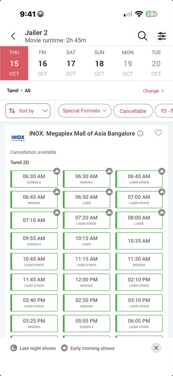 VickyRajinified's tweet photo. Veri Mode ON🧨🔥
Bengaluru has started opening the National multiplex chains...🔥💯💥
INOX: Mall of Asia has opened 33 shows 💥🔥🔥 Grab your tickets soon thalaivar fans🤝🌋

#Jailer2 https://t.co/DDl1dlHdPY