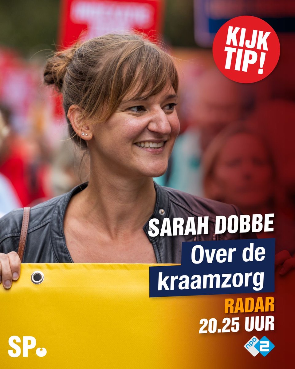 SPnl's tweet photo. 📺 Kijktip!

Vanavond is @SarahDobbe te gast bij Radar over onze voorstellen voor goede en betaalbare kraamzorg.

Kijk vanaf 20.25 uur mee via @npo2. https://t.co/InBwaOBrRa