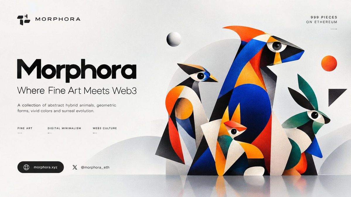 morphora_eth's tweet photo. Morphora: Where Fine Art Meets Web3 🎨

What happens when modern abstraction meets the open possibilities of Web3?

You get Morphora — a collection built around abstract hybrid animals, geometric forms, vivid colors, and surreal evolution.

Every piece explores the relationship between simplicity and complexity. Triangles, circles, and arcs become the building blocks of something unexpected, transforming familiar shapes into distinctive creatures with their own visual character.

What makes Morphora interesting is its artistic philosophy. In a space where digital art is often associated with automation and endless generation, Morphora takes a different approach: handcrafted artwork shaped through patience, experimentation, and a deep appreciation for modern abstraction.

No AI. No on-chain generators. Just the process of cutting, arranging, recoloring, and recombining shapes until something new comes to life.

The collection brings together fine art, digital minimalism, and Web3 culture in a way that feels both playful and intentional.

Built around a collection of 999 pieces on Ethereum, Morphora represents a creative vision that goes beyond simply owning a digital asset. It is about appreciating the ideas, visual language, and artistic decisions behind each creation.

The project also has its $MORPHORA presale, listed on the official website at $1 per ticket, alongside an announced airdrop drawing for 10 randomly selected qualifying wallets. Always check the official terms and details before participating.

For me, the most compelling part of Morphora is its commitment to the art itself. Technology can create new possibilities, but a distinct artistic identity comes from the choices behind every shape, color, and composition.

Web3 doesn't have to be only about numbers, charts, and speculation. It can also be a place for independent creativity, unconventional ideas, and digital art that makes people stop scrolling for a moment.

Morphora is exploring that intersection.

Fine art meets Web3. Geometry becomes imagination. And every shape has the potential to become something unexpected.

Explore the collection: https://t.co/YiZSamTEnC

Follow: @morphora_eth