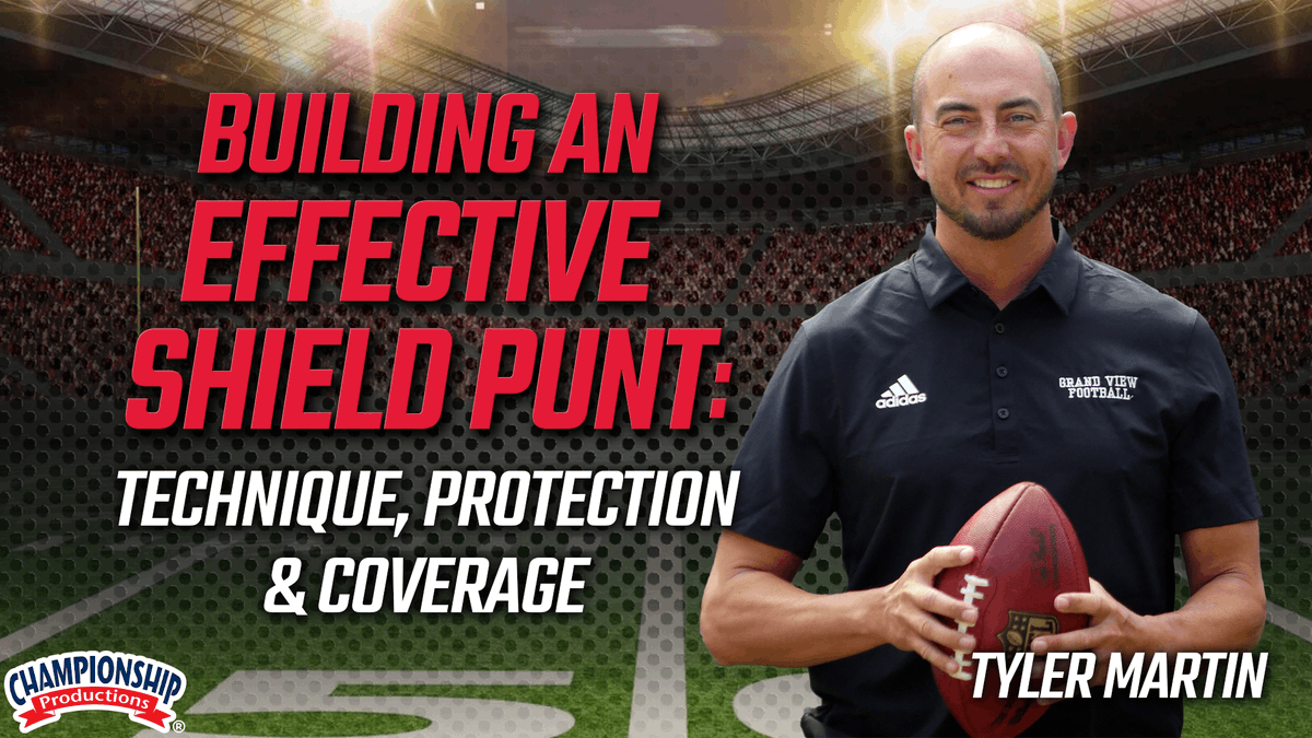 ChampProduction's tweet photo. 🏈Shield Punt Protection: Communication, Steps & Gap Assignments🔥
➡️In this excerpt from 'Building an Effective Shield Punt: Technique, Protection & Coverage' the protection unit works through a “rip” call and the responsibilities that come with it.  
🌟2025 National Champion🏆@GVVikingFB DC Tyler Martin shows how the front steps and communicates, how shield players handle the next threats, and how protectors prioritize the defender closest to the ball when two rushers enter a gap + also emphasizes the punter’s timing, including an accurate snap and step while aiming the kick over the protector’s inside shoulder.  
⚡️Learn more: https://t.co/wzPesVLUTZ
#learnfromthebest #becomeyourbest #footballcoach #Football #ShieldPunt