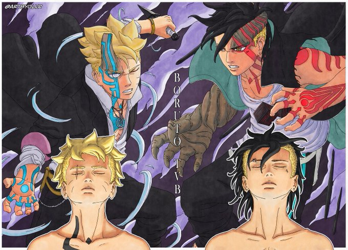 GoatKing_2b's tweet photo. This naruto vs boruto discourse is getting too far because I'm seeing ALOT of you slander boruto fan artists recently.

Why are you slandering a Boruto fans fanart? That person was inspired by ikemoto. Give credit to @ARTBYOLVR you piece of shit. https://t.co/8XoXmh2RGU