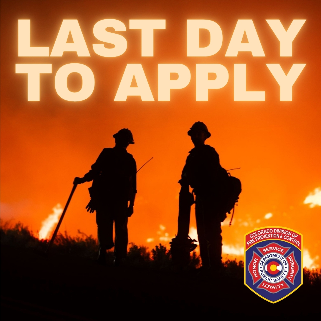 COStateFire's tweet photo. 🚨 FINAL HOURS TO APPLY! 🚨

Today is your last chance to submit an application for open positions with the Colorado Division of Fire Prevention and Control (DFPC). All listings close TODAY at 5:00 PM MT.

Open Positions:
• Firefighter V: Aviation Specialist (Broomfield, Penrose, or Montrose)
• Firefighter I: Engine Crewmember (Sterling)
• Firefighter I: Fuels Module Crewmember (Windsor)
• Firefighter I: Module Crewmember

Apply before the 5:00 PM MT deadline! Visit https://t.co/9ImIYBSuz0 scroll down to the section entitled "DFPC Current Job Openings."

#dfpc #dfpcfire
#FireYear2026
#cofire #coloradofire #firefighter
#wildfire #wildlandfire #wildlandfirefighter
#jobs