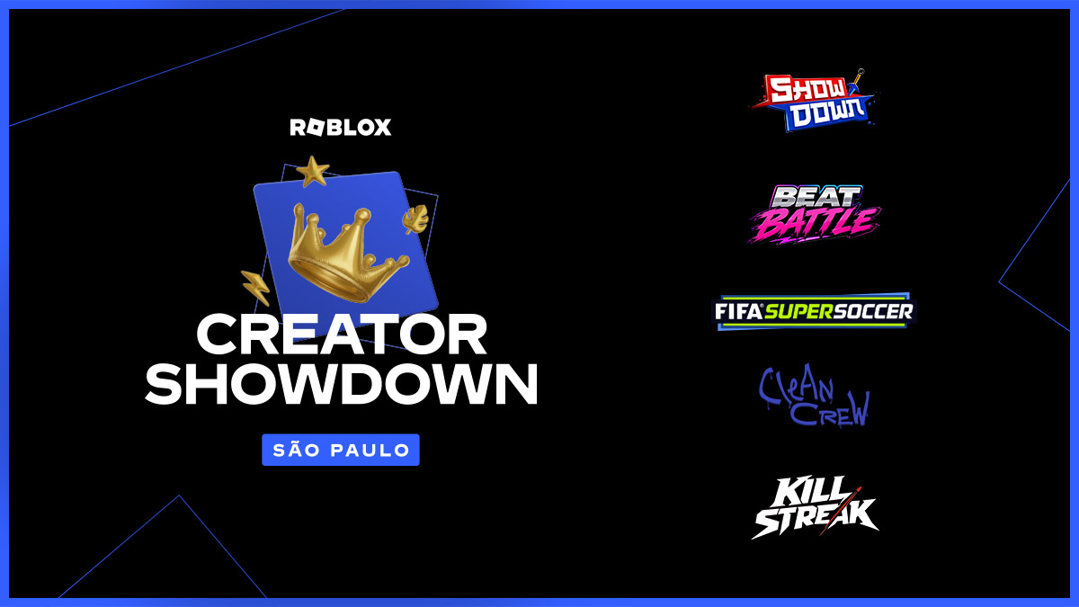 Roblox's tweet photo. five iconic games. one legendary competition. tune in october 15 to catch brazil’s first-ever creator showdown. https://t.co/pxdT2ec7dE