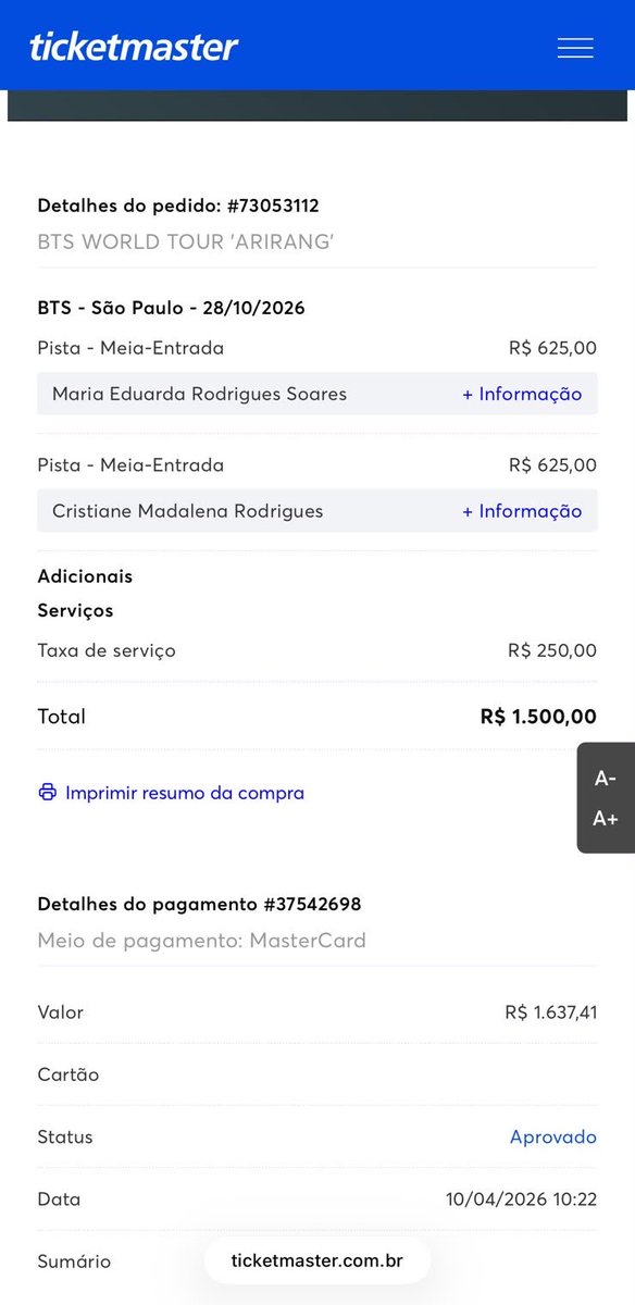 cam7bts7's tweet photo. Vendo ingressos do show do BTS 

Pista
2 meia 950 cada uma! 

Já perdi 2 ingressos pra acesso army! Então mediação só pela buy! 

O QR Code muda por isso postei o vídeo 

sou army tbm e consigo comprovar o ingresso nos meus dados, além de mandar vídeo da quentro!!
#jimins https://t.co/N2aRllIySR
