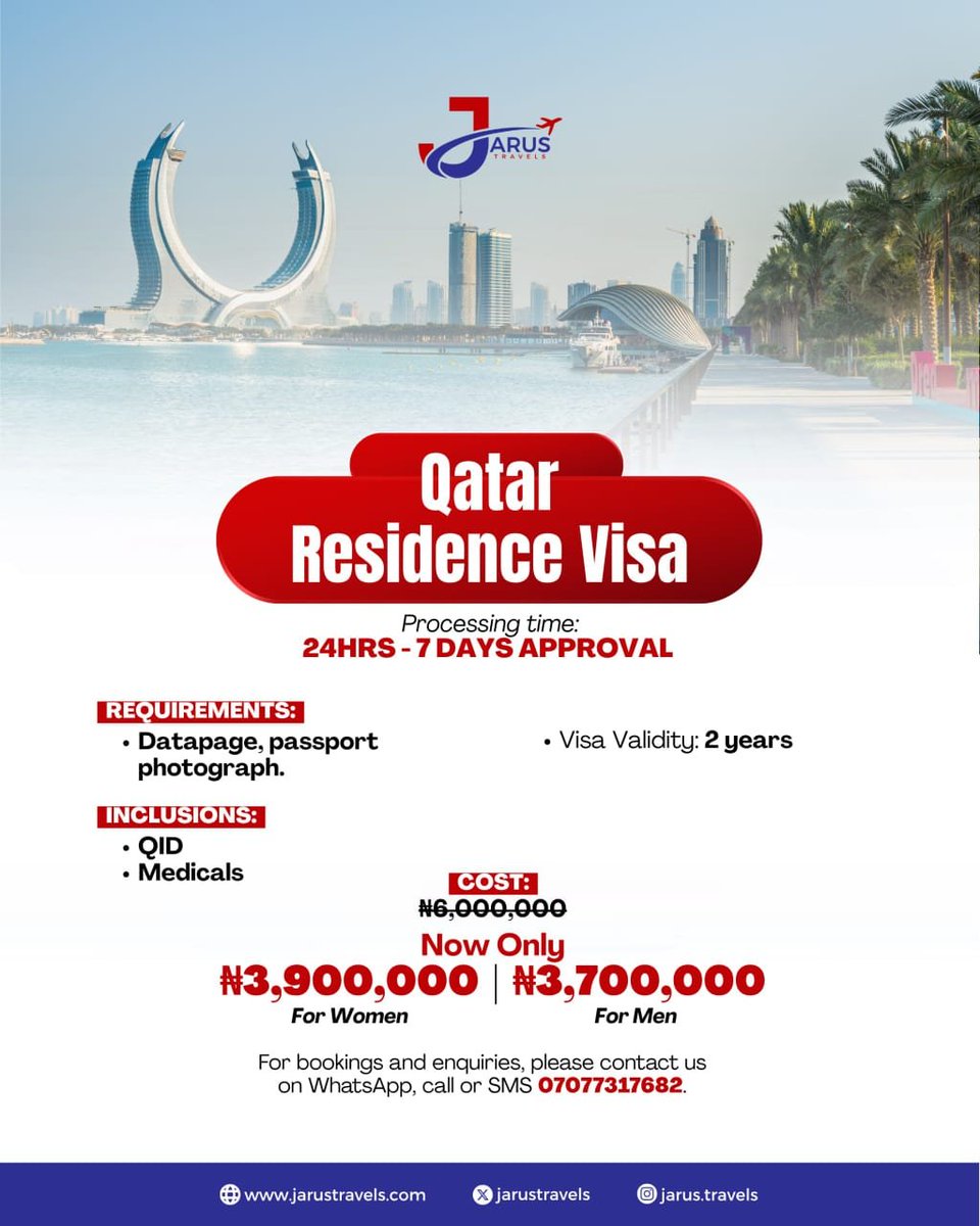 PoojaMedia's tweet photo. Qatar 🇶🇦 Residence Visa? 

Talk to @JarusTravels today. 

Reliable &amp; Affordable 🙏🏻 https://t.co/pPMzZpCrXA
