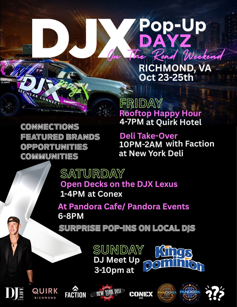 DJLifeMagazine's tweet photo. #DJXPopUpDAYZ is stopping in Richmond, Virginia later this month — and we’ve got plenty of surprises in store! 👀

From October 23-25, 2026, catch us in Richmond, and we’re #callingallDJs! If you’re a DJ (or know a DJ in the area), tag yourself or a DJ you know in the comments. If you’re not in Richmond, comment and let us know where we should head next! 

We’re so excited to head back to Richmond after missing a stop on the #RoadToDJX — and due to such an overwhelming response from DJs in the area!