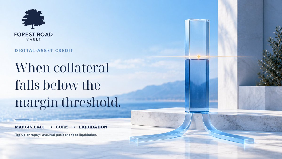 forestroadvault's tweet photo. You're holding sUSDfr. Collateral backing an FRV digital-asset loan drops in value. What happens next?

FRV uses signed collateral valuations to monitor loans against predefined margin-call and liquidation thresholds.

When collateral coverage falls below the required level, the protocol applies the relevant margin-call, cure, or liquidation rules.

Depending on the facility's terms and the applicable threshold, the borrower may need to restore collateral coverage or reduce the outstanding debt.

If liquidation is required, the pledged assets are used to recover the loan's outstanding obligations.

The objective is to intervene before declining collateral value becomes a realized credit loss.

But liquidation isn't a guarantee. Rapid market movements, execution delays, or insufficient collateral can still result in losses.

A margin call is a risk-management intervention, not necessarily a realized loss.