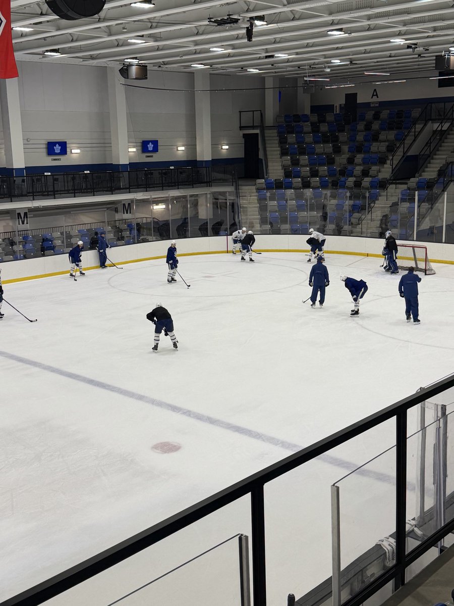 davidalter's tweet photo. Leafs lines at practice Oct. 12/26

Marchenko-Matthews-Roslovic
Cowan-Tavares-Nylander
McKenna-Paul-Sissons
Duhaime-Blueger-Groulx
Extra, Wood, MacEwen

McCabe-Raddysh
Rielly-Stecher
Rifai-Blankenburg
Absent: OEL (maintenance)

Bobrovsky 
Stolarz 

@Ozoon_CA https://t.co/5xJTBx9h3y