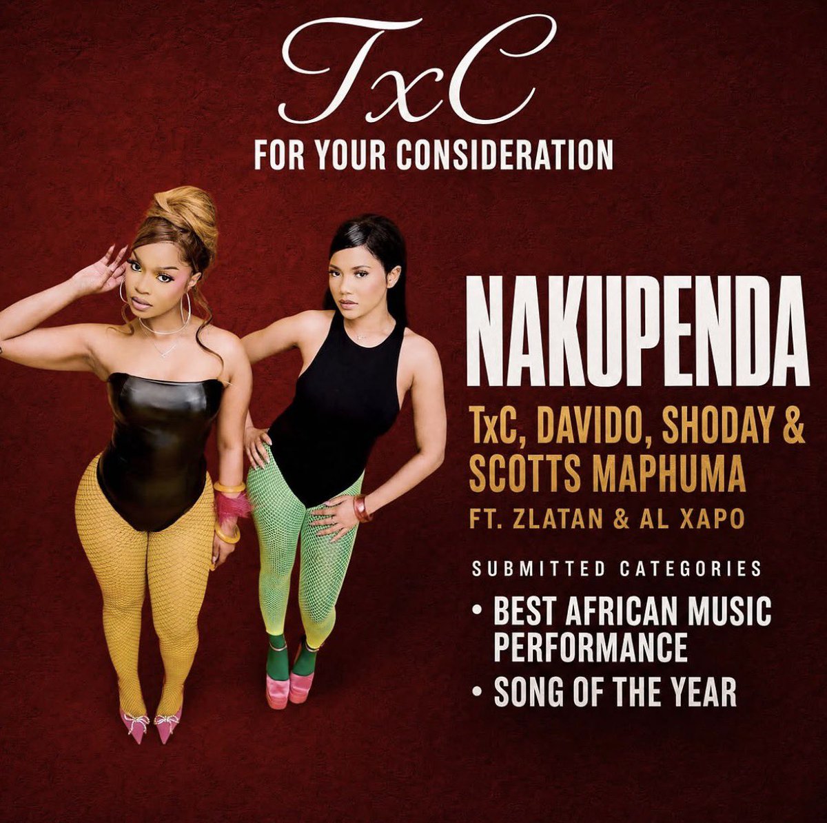 hypetribeng's tweet photo. 🚨TxC, Davido, Zlatan, Shoday, Scott Maphuma &amp; Al Xapo’s “Nakupenda” has been submitted for Grammy consideration in:

BEST AFRICAN MUSIC PERFORMANCE 🏆 
SONG OF THE YEAR 🏆 https://t.co/sAackOlzmi