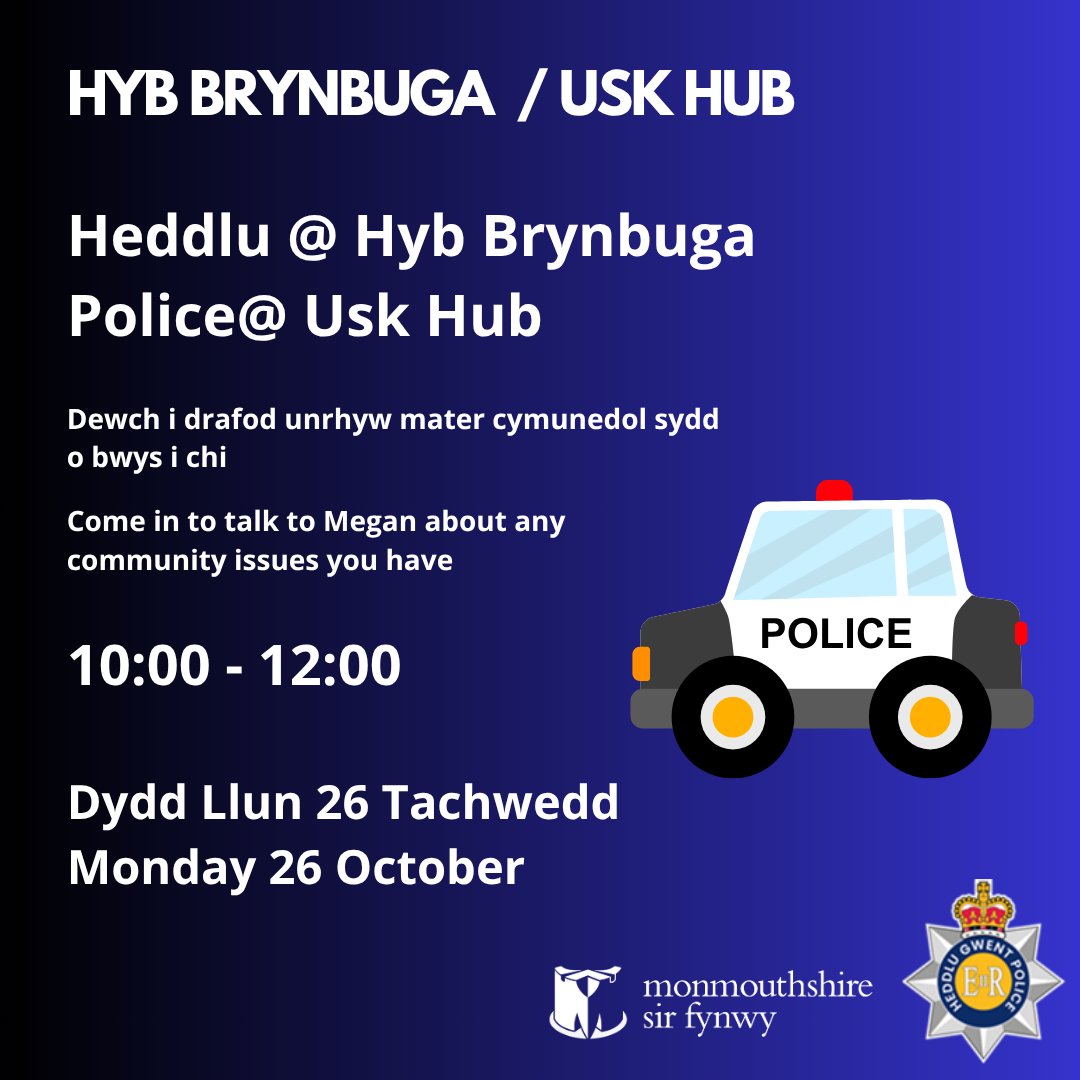 MonHubs's tweet photo. Heddlu @ Hyb Brynbuga
Police@ Usk Hub https://t.co/qTeGGlKqIn