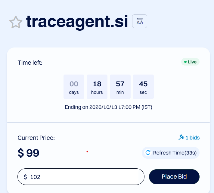 Deep_Ranjan_M's tweet photo. https://t.co/gijgH79uCM is live for auction. 18 HOURS LEFT !!!

As AI agents go mainstream, "Tracing" is becoming core infrastructure language — every serious agent platform needs observability. .SI domain for Sale

Current bid: $99 

Don't miss it 👇

Auction Link: https://t.co/xkY3cvLcer

#DomainAuction #AIAgents #DomainsForSale #AgentObservability #DomainInvesting #TechDomains #SIdomain #AISI @Dynadot
