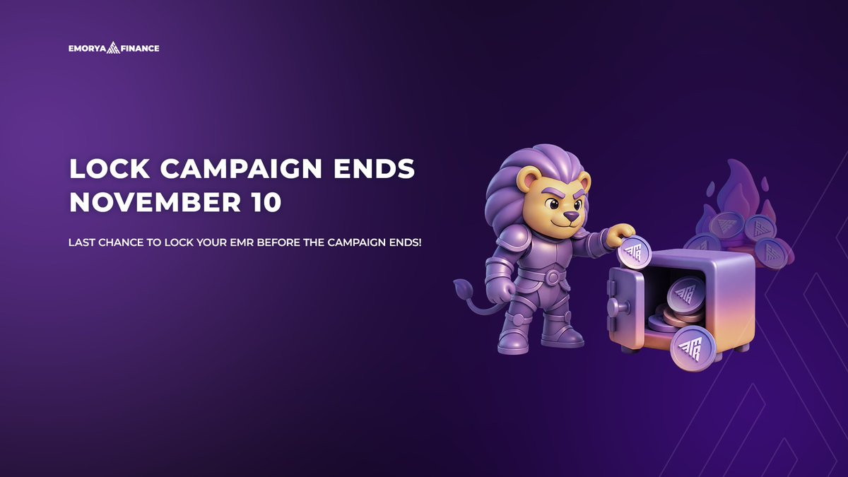 EmoryaApp's tweet photo. 🔒🔥 LAST CALL — THE BUY & LOCK CAMPAIGN ENDS NOVEMBER 10!

The countdown is on! ⏰🚀

There's still time to buy, lock, and compete for up to 4,000,000 EMR in total rewards! 💎

🏆 1,000,000 EMR VIP GRAND PRIZE
🔒 Lock EMR and unlock your chance to win!
🚀 Reach the 70M EMR threshold and all winners will be doubled!

📅 Campaign ends November 10, 2026!

Don't wait until the last minute — make your move before time runs out! 🔥

💎 BUY. LOCK. REACH HEALTHY. WIN BIG.
