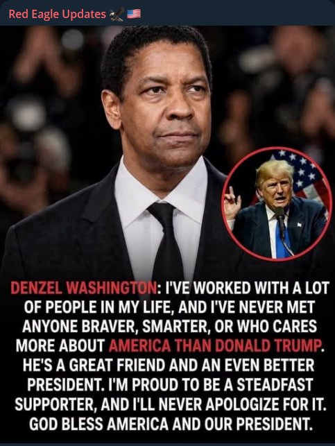 CityScapesNC's tweet photo. 🚨BOOM:

Denzel Washington: “I’ve worked with a lot of people in my life, and I��ve never met anyone braver, smarter, or who cares more about America than Donald Trump. He’s a great friend and an even better president. I’m proud to be a steadfast supporter, and I’ll never apologize for it.”

Do you agree with Denzel?

YES or NO?