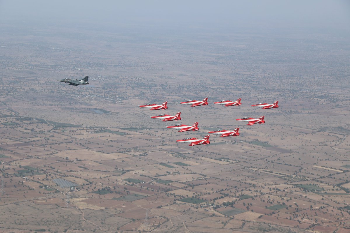 IAF_MCC's tweet photo. A FINAL FIGHTER SORTIE. A LIFETIME OF PASSION.

At the controls of the indigenous Tejas, the Chief of the Air Staff, Air Chief Marshal AP Singh, takes to the skies for his last fighter sortie — a defining moment in a distinguished career shaped by an abiding passion for flying and an unwavering commitment to serving the Nation.

Flying alongside Friendly Foreign Country aircraft and the Suryakiran Aerobatic Team during Exercise #TarangShakti26, the sortie reflects the spirit of a fighter pilot who has always believed in leading from the front.

As one chapter draws to a close, the passion remains undiminished. The skies may mark the end of a flying chapter, but the mission of service to the Nation continues.

Once a fighter pilot. Always a fighter pilot.

#IndianAirForce #PowerInPartnership #Tejas
#TarangShakti26

@ausairforce
@armeedelair
@usairforce
@team_luftwaffe
@modgovae
@defenceminindia 
@HQ_IDS_India 
@careeriniaf
@air_veterans