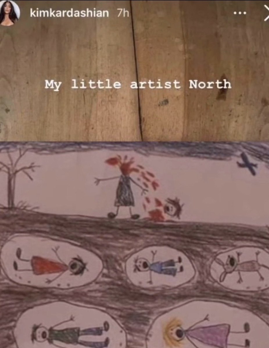 SirenPatriot's tweet photo. My 3 sons have never drawn demonic &amp; sick drawings like Kanye &amp; Kim Kardashian's kid "North." These drawings are from the offspring of caananite fallen angel nephilim central casting (33) baphomet hybrids masquerading as a "family" involved in SRA &amp; satan worship. https://t.co/r4XEQ4tyHu