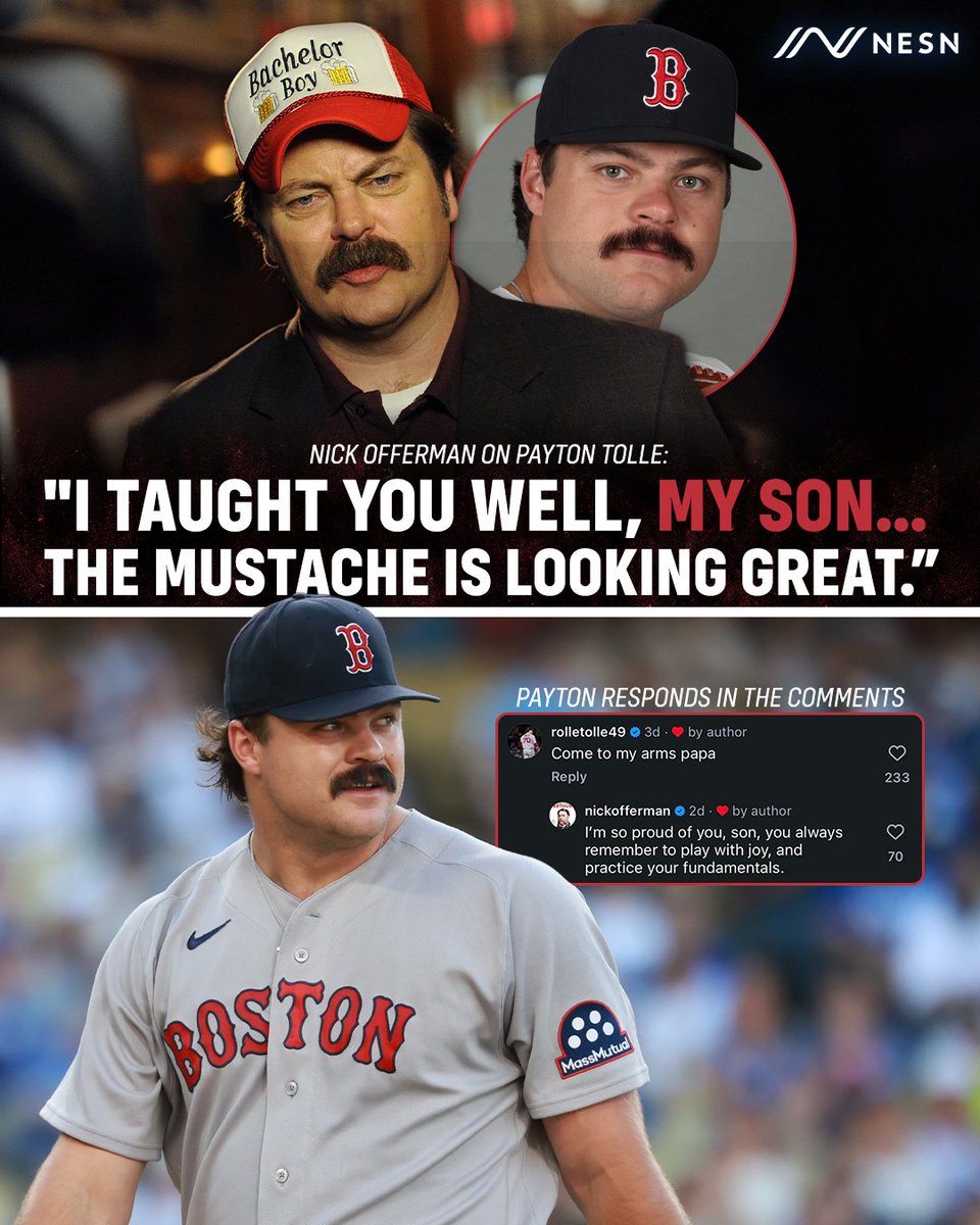 NESN's tweet photo. Was this collab on your offseason bingo!? 🤣 

The apple doesn't fall far from the tree 👨👨 

(via ig/joyofbaseball) https://t.co/Wl4j4zVo3V