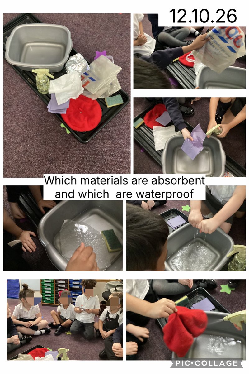 egremonty1and2's tweet photo. Today in science Year 1 have been investigating materials and if they are absorbent 🧽 or waterproof 💦☔️ Which objects do you think were absorbent? Ask your child what they predicted! 🤓✨ @DevelopExperts @OakTreesMAT https://t.co/DkO8Lb8RoX
