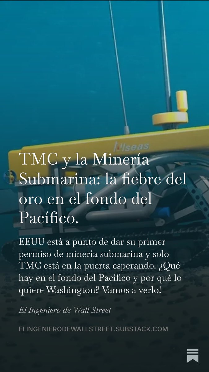 IngWallStreet's tweet photo. Mañana EEUU celebra la audiencia pública del que puede ser el primer permiso de minería submarina de la historia.

Hoy os hablamos de esta minería, de porqué Trump aprieta por ella, y de la empresa detrás de esta historia: The Metals Company, $TMC.

🧵Aquí tenéis un avance: