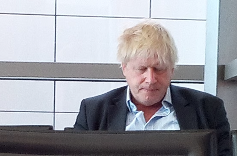 Tom___Scott's tweet photo. Here's Boris Johnson the morning after he gave his Foreign Secretary security detail the slip &amp; partied at the palazzo of Russian oligarch Evgeny Lebedev (whom he later made a peer), and met with the oligarch's father, a former senior KGB officer. https://t.co/9Xzq8R0uGe