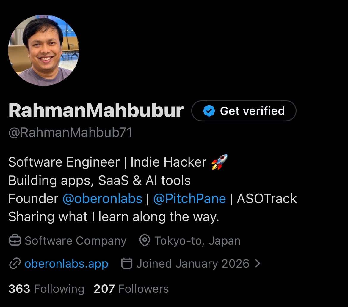 RahmanMahbub71's tweet photo. 10 months to reach 50 followers.
Then 100 in 5 days.
Now 200+ in just 3 more days! 🚀

Thank you to everyone connected with me ❤️

Still a long way to go. Looking forward to connecting with more founders, developers, and indie hackers.

Let’s grow together! 🤝 https://t.co/BmQnxOxLON