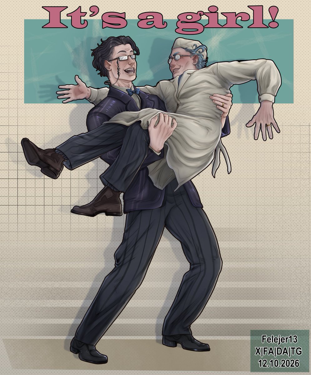 felejer13's tweet photo. Grandpa Dottore with Pantalone.
A parody of the illustration of a new father and a doctor when a boy is born.
A reminder that Pantalone supposedly had a wife, and maybe they could have had a daughter.
Zandik and Feofan.
#genshinimpact #ildottore #zandik #pantalone #feofan https://t.co/EJeRvCsUo0